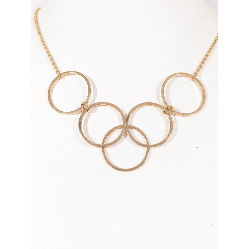 Vintage Avon Modernist Interlocking Circle‎ Gold Tone Necklace 18 in 70s Revival
